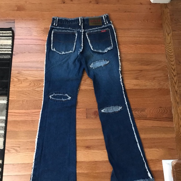 Vintage ZanaDi Patchwork frayed Denim Jean's size 3 - Picture 2 of 10